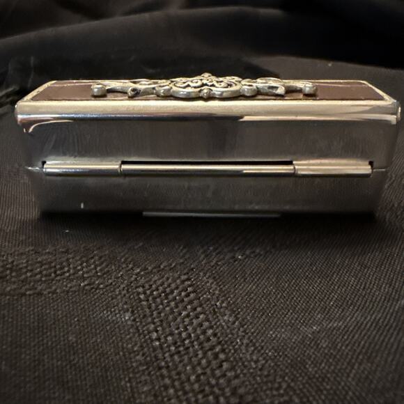 Silverplate With Moc Croc Top Lipstick Case W/ Mirror, Beautifully detailed CASE - Picture 8 of 15